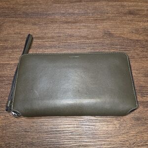 All Saints Green Gray Leather Zip Wallet